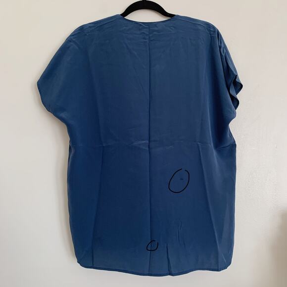 Royal Blue Vince Split-Neck Silk Top S - Picture 6 of 8